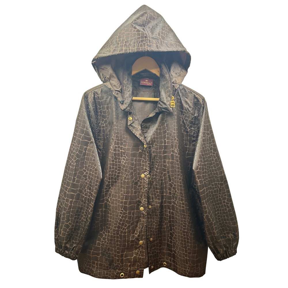 Foromoro Raincoat Womens M Brown Croc Print Packable Lightweight Made‎ in Italy